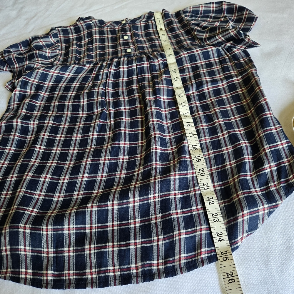 LOFT I MP Plaid Rayon Blend Blouse I blue red white - Picture 9 of 9